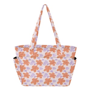 Sac à bandoulière grande capacité de style rétro avec logo imprimé personnalisé et motif floral, sac à main pour femme à usage quotidien avec fermeture éclair - Product Image 1