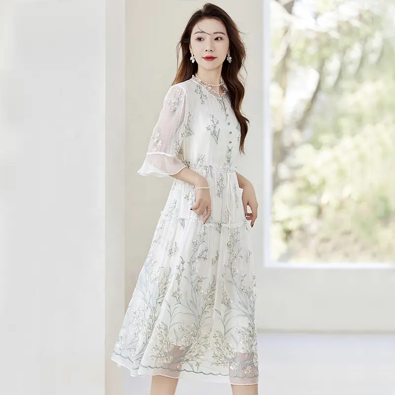 International brand high-end exquisite silk high-grade long skirt 2024 new women's summer dress silk dress