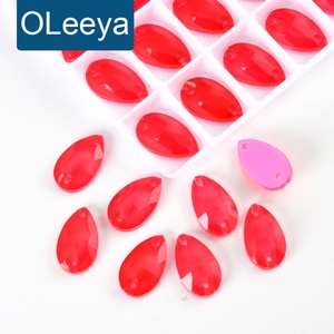 OLeeya <b>Drops</b> Siam Neon Sew on Flat <b>Back</b> Strass Sewing on Crystal Rhinestone 2 Holes for Wedding Decorations - Product Image 1