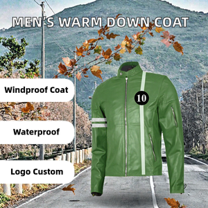 <b>Men</b> Green <b>Faux</b> <b>Leather</b> Biker <b>Jacket</b> Zip Up Stand Collar Motorbike Outerwear Casual Wear - Product Image 2