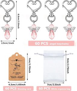 Personalized 30 Sets Angel Keychain Favor Bulk Custom Logo Angel Wing Pendant Organza Bag Thank You Tag Baptism <b>Wedding</b> Favors - Product Image 3