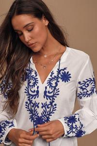 Femmes À Manches Longues À Volants Brodé En Mousseline De Soie Blouses tops - Product Image 3