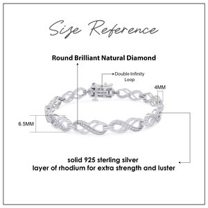 Bracelet double boucle infinie personnalisé pour femme, serti de diamants blancs naturels taille ronde, en argent sterling plaqué or 14 carats, 7 pouces - Product Image 5