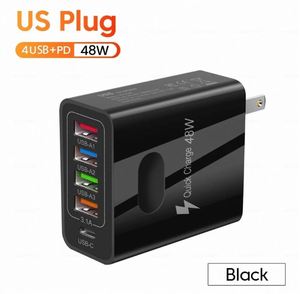 อะแดปเตอร์ชาร์จโทรศัพท์ 48W พร้อมพอร์ต USB 4 ช่อง + ช่อง PD 1 ช่อง วัสดุ ABS สำหรับชาร์จโทรศัพท์ iPhone และ Samsung - Product Image 2