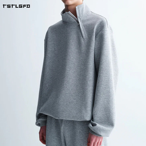 Sudadera de forro polar grueso para hombre con cremallera lateral asimétrica, cuello simulado, corte holgado y hombros caídos, estilo casual minimalista. - Product Image 2