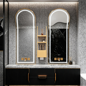 Arch Large Size Brushed <strong>Mirror</strong> Gold Stainless Steel <strong>Frame</strong> Anti Fog Bathroom Smart <strong>Mirrors</strong> with Light - Product Image 5
