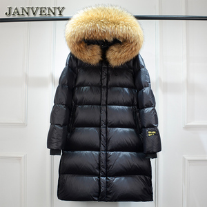 JANVENY 2023 Luxury Natural Fur Winter Down <strong>Jacket</strong> Women Thickened Warm Waterproof <strong>Belted</strong> <strong>Puffer</strong> Coat Female Hooded Long Parka - Product Image 2