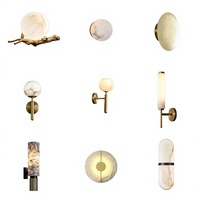 Nueva Lámpara LED de Estilo Chino, Totalmente en Cobre, con Mármol Natural Español, Aplique de Pared Moderno y Minimalista para Estudio, Dormitorio, Entrada, Luz Cálida