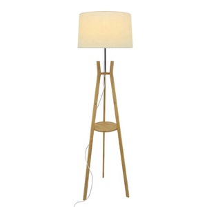 Modern Luxury Beige Fabric Shade High Brightness Floor Lamp Bamboo Body E27 Base Dome Design Tripod <b>Stand</b> Wooden Corner Living - Product Image 6
