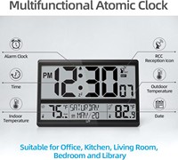 Reloj de Pared Atómico de Diseño Clásico LFF, Números de 45 Pulgadas, Pantalla Grande de 15 Pulgadas, No Necesita Ajustes, Temperatura Interior/Exterior, Inalámbrico