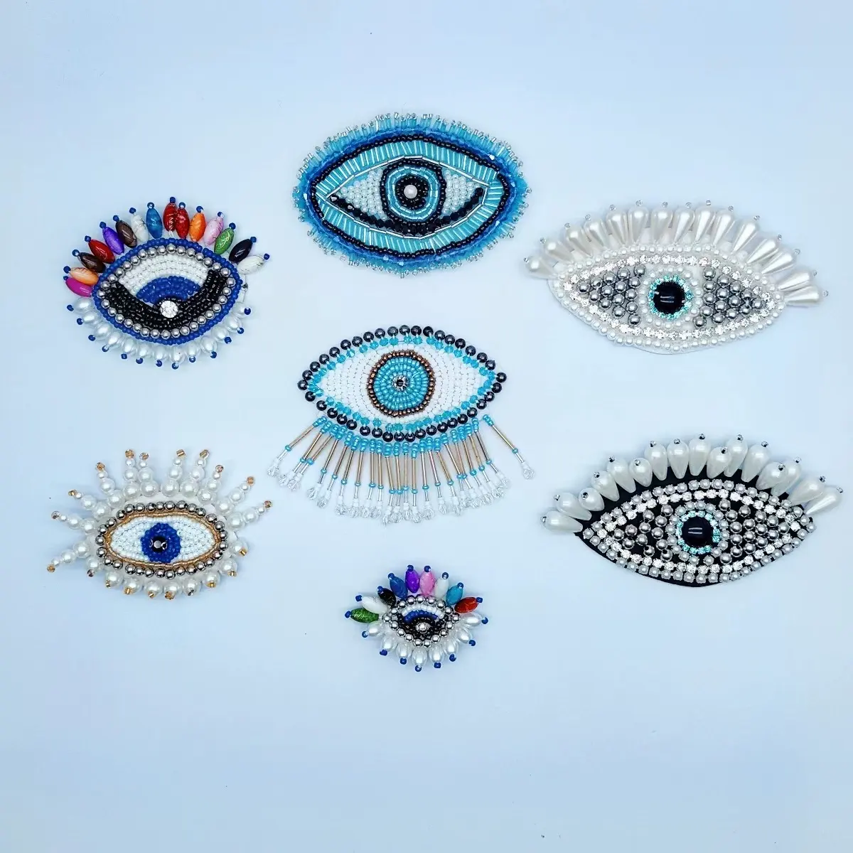 New Design Rhinestone Bead Evil Eyes Applique Clothing Embroidery Sew-on Patch Beaded Eye Patches for Jackets