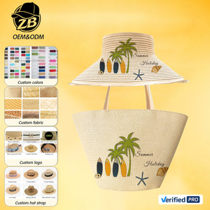 Custom Logo Floppy Straw Hat With Tote Bag Summer Travel Large Capacity Bag Natural Grass Hat for Vacation Outdoor - Product Image 1