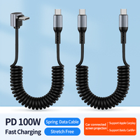 Cable de Carga Rápida Telescópico USB-C de 6A con Conector de 90 Grados, Material de PVC, 60W/100W para Computadora