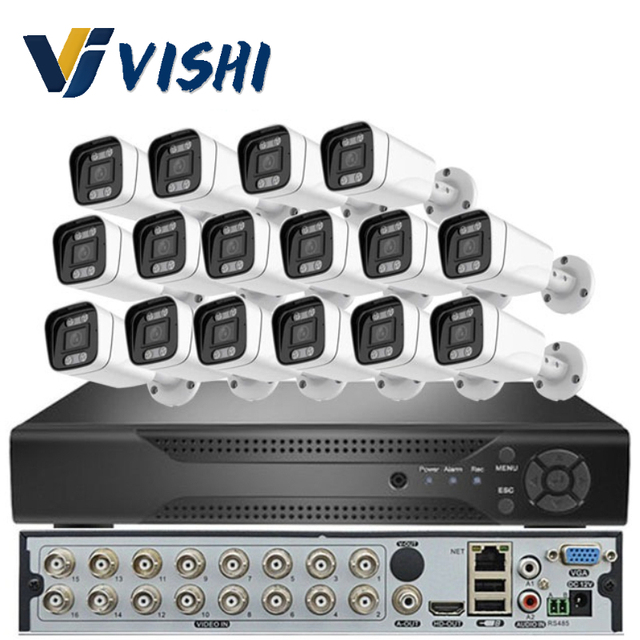 Vishi Coaxial 16CH Wired AHD CCTV DVR Kit Full Color Night Vision 2MP 5MP Home Security Surveillance Camera System Monitoring