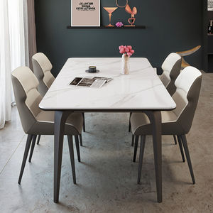 Ensemble Table <span class=keywords><strong>à</strong></span> <span class=keywords><strong>Manger</strong></span> Moderne de Luxe pour <span class=keywords><strong>Petit</strong></span> Appartement et Bureau, Design Plaque de Roche Métallique, Finition Claire, Chaises Confortables, Mobilier de Maison - Product Image 5