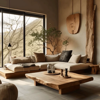 Nouveau design, best-seller : Ensemble de canapés modulables en L style Wabi Sabi, en coton et bois massif, pour hôtel, bureau, salle à manger et salon
