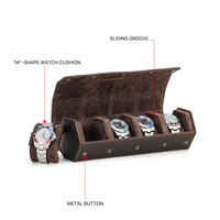 Étui de voyage pour montres en cuir véritable rétro à 4 emplacements, forme hexagonale, fermeture à bouton, organisateur de rangement, boîte à montres de luxe en cuir Crazy Horse