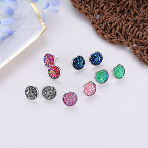 Round Gypsophila Crystal <strong>Druzy</strong> Hypoallergenic Engagement Stainless Steel Glitter <strong>Stud</strong> <strong>Earrings</strong> for Women - Product Image 1