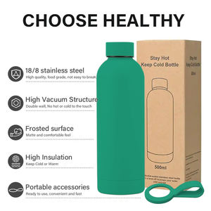 Bouteille isotherme de sport en acier inoxydable de 500 ml pour l'extérieur, gourde à vide en caoutchouc, tasse droite, écologique - Product Image 5