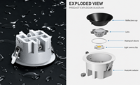 Downlight LED COB anti-éblouissement à haute luminosité 120 lm IP65, encastré, dimmable, pour bureaux, entrepôts et applications industrielles (norme DLC)