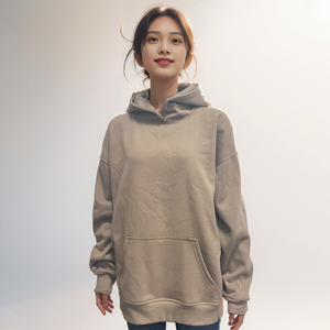 Sweat-shirts à capuche classiques amples et longs pour femmes, en coton marron, décontractés, respirants, écologiques, pour le printemps et la gym, vente en gros - Product Image 3