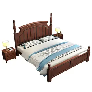 Индивидуальная кровать из массива дерева в американском стиле с римским дизайном из натуральной кожи, классическая мебель для спальни размера «king-size»