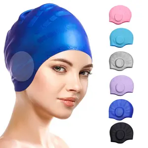 Swim Caps Ear Protection,Silicone Swimming Caps for Short/Long Hair with Ear Protection Swimming Hat for Women Men Adults Kids