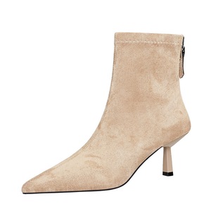 2026 New Retro Faux Suede Pointed Toe Thin Heel Versatile Elastic Ankle <b>Boots</b> - Product Image 1