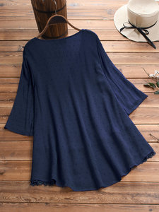 Broderie femmes blanc Blouse décontracté grande taille hauts élégant col en v à manches longues tunique été automne imprimé fleuri chemises - Product Image 3