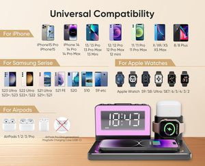 <span class=keywords><strong>Station</strong></span> de charge sans fil de bureau 5 en 1 à guichet unique 7 couleurs veilleuse réveil chargeur sans fil pour <span class=keywords><strong>iPhone</strong></span> iWatch Airpods - Product Image 6