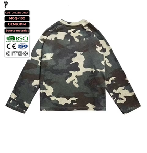 Fashionable Casual Style Vintage Washed Digital Printing 100% Cotton <b>Long</b> <b>Sleeve</b> <b>TShirt</b> <b>Men's</b> Oversized Streetwear Camo Thermal - Product Image 1