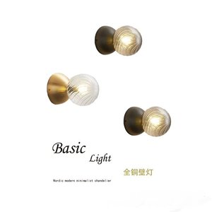Lampe murale en verre haut de gamme en cuivre massif de style nordique moderne minimaliste, luxe pour salon, chambre à coucher, salle à manger, chevet, maison - Product Image 1