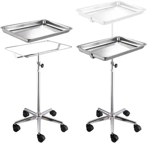 LQX Stainless Steel Salon Tray on Wheels for Tattoo Medical Dental,Rolling Tray Salon Trolley Beauty Hair Lash Cart Mayo Stand