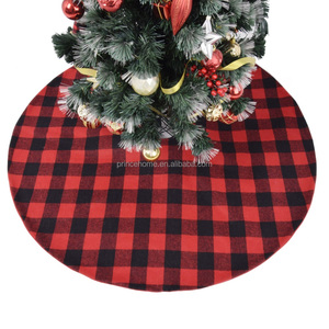 Jupe d'arbre de Noël à carreaux de buffle rouge et noir avec décoration de <span class=keywords><strong>pompon</strong></span> festif Décorations d'arbre de Noël festives - Product Image 1