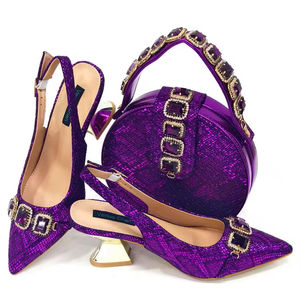 Ensemble de chaussures et sac à main à carreaux pour femmes, bout rond, talon bas, chaussures assorties tendance pour les soirées et les occasions spéciales - Product Image 1