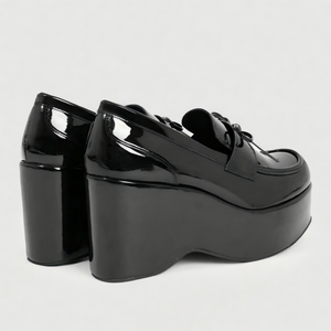 Mocasines de Plataforma con Tacón de Cuña de 9 cm para Mujer, en Charol Negro, con Volantes y Lazo, Estilo Gótico, Zapatos Chunky Harajuku Creepers para Damas - Product Image 4