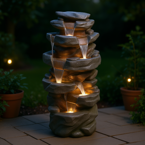 Fuente de agua para exteriores de 40,5 pulgadas de alto con luces LED Escultura de fuente interior/exterior estilo Rock - Product Image 2