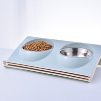 JXANRY Fourniture directe d'usine Assiette de nourriture écologique à double bol pour chat et chien Fournitures pour animaux de compagnie en plastique à motif solide