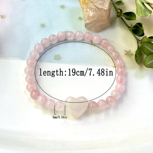 천연 하트 모양의 매력이 있는 6mm 로즈 쿼츠 하트 차크라 팔찌, 로맨틱 기프트 카드가 있는 러브 매직 주얼리 - Product Image 2