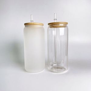 Entrepôt US – Nouveauté ! Gobelets en verre dépoli transparent effet ombré de 12oz, 16oz, 20oz en forme de canette de bière pour transfert par sublimation blanc - Product Image 5
