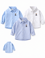 Chemise Classique Garçon 2026 à Manches Longues 100% Coton Broderie Ours Boutonnée Style Preppy Scolaire Formel Décontracté Haut Enfant 3 Couleurs