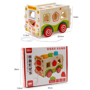 ของเล่นไม้เสริมพัฒนาการ ชุดประกอบ/ถอดประกอบ รูปทรงรถพ่วง ฝึกการจดจำรูปทรง ตัวต่อบล็อกสำหรับเด็ก - Product Image 4