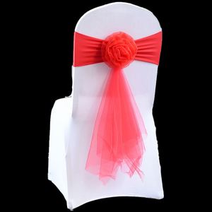 Nouvelles écharpes de chaise OEM en organza transparent et spandex, motif floral, pour décoration de mariage, vente chaude - Product Image 4