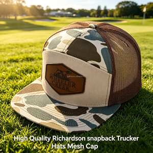 OEM 168 Style Trucker Hat Custom Logo <b>Flat</b> Bill 7 Panel Camo Blank Hats Adjustable Snapback <b>Cap</b> Mesh Back Baseball <b>Cap</b> - Product Image 3