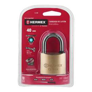 Hermex CL-40X 40mm in ottone lucchetto con gancio corto Tetra chiave Blister lucidato resistente antifurto per uso esterno/porta 38mm grillo - Product Image 1