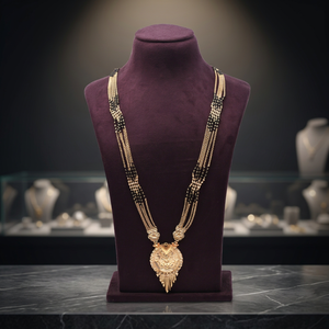 Elegant Gold Plated Pendant Mangalsutra, Traditional Mangalsutra, Indian Wedding Mangalsutra, <b>Black</b> Beads Gold Mangalsutra. - Product Image 3