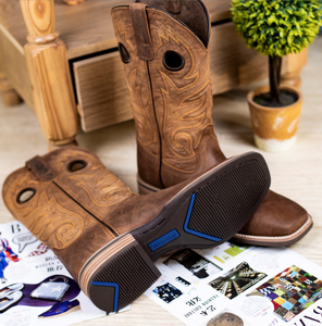 Bottes de cowboy montantes en cuir véritable pour hommes, à bout carré, style western, mi-mollet, brodées, antidérapantes et confortables pour l'équitation - Product Image 5