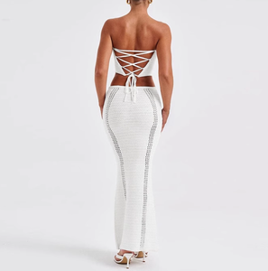 Soirée serrée Sexy gros seins robe dos nu bustier tubulaire longue hanche-couvrant tricoté jupe costume robe Sexy pour femme mature - Product Image 6