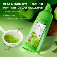 Shampoo colorant capillaire noir à la pomme 400 ml, 3 en 1, sans ammoniaque, coloration facile, huile d'argan, ginseng, coloration capillaire à base de plantes pour hommes et femmes