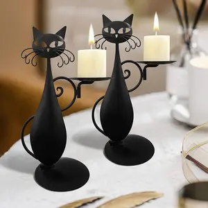 Black Cat Metal Art Tray High-end Candlestick e Candle Holder para decoração para casa